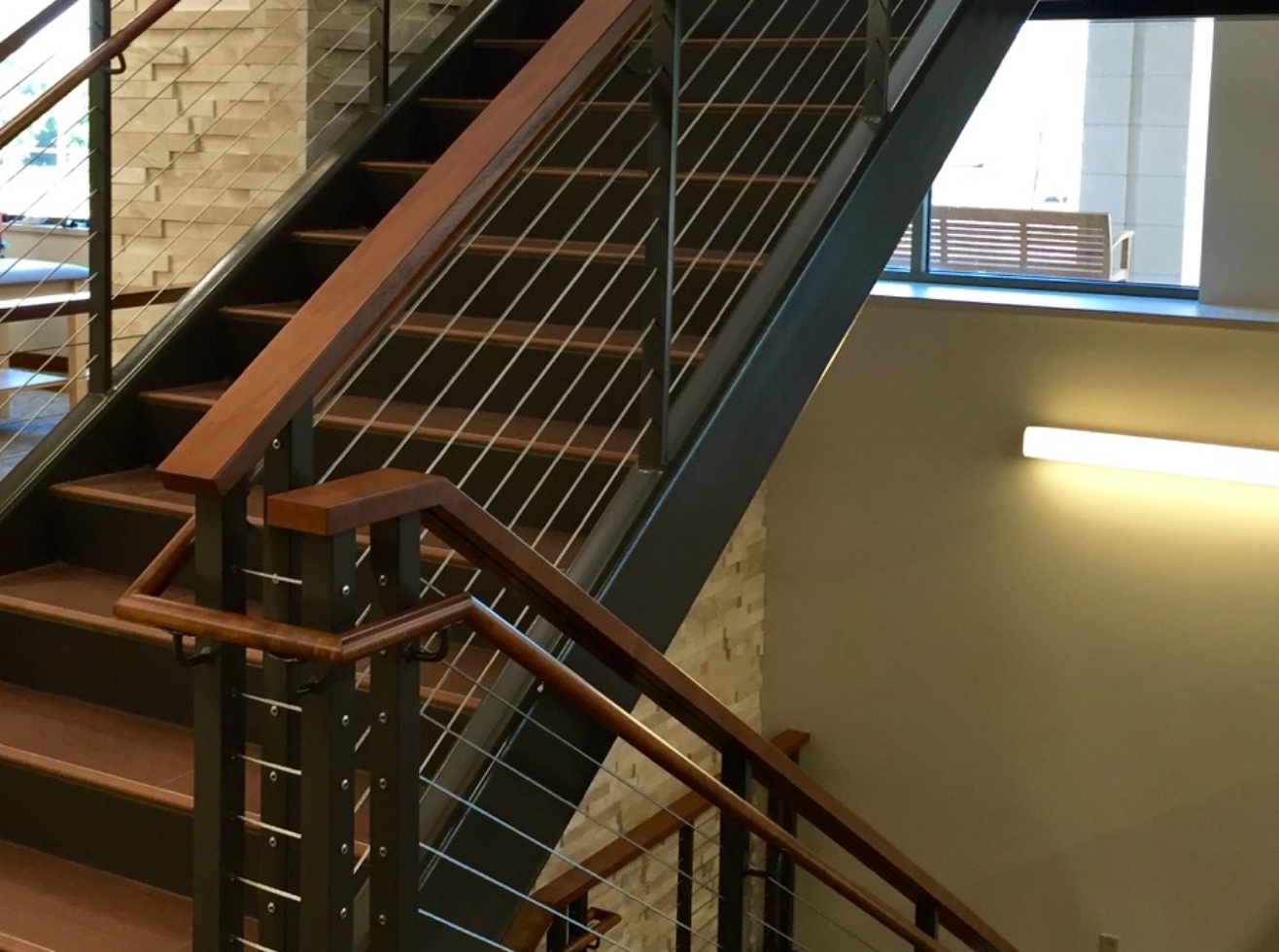 Staircase with Cable Rail fabricated and installed by Duwe Metal Products